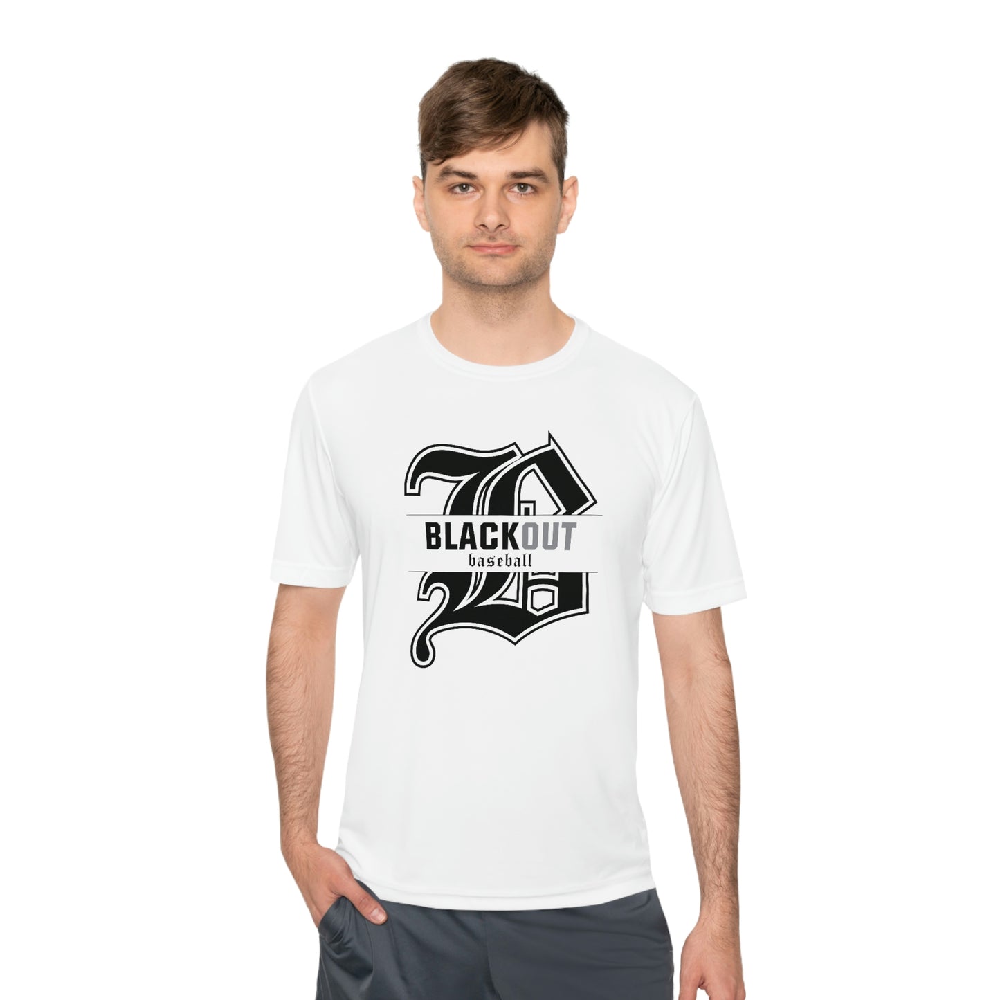 ADULT - PERSONALIZED Name - "Blackout Baseball" Moisture-Wicking T-Shirt - (Black, White, or Gray)