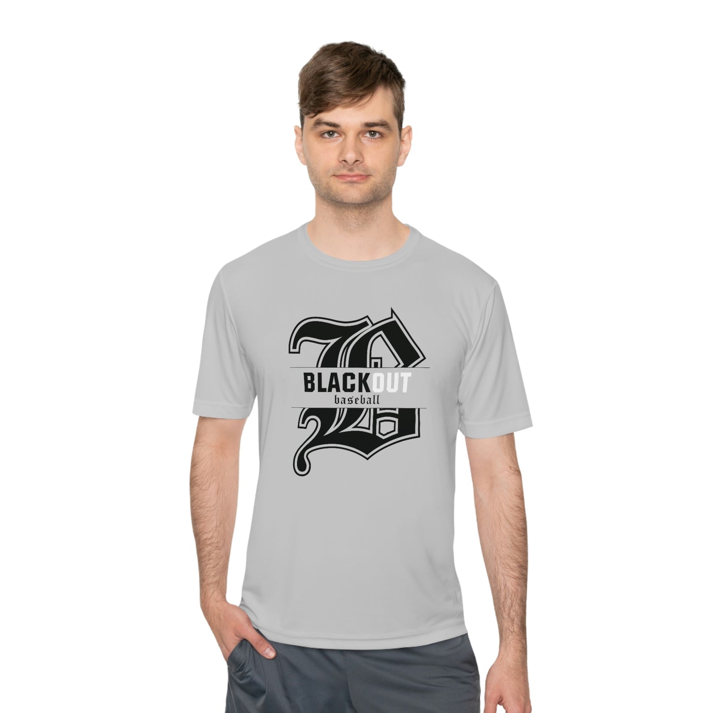 ADULT - PERSONALIZED Name - "Blackout Baseball" Moisture-Wicking T-Shirt - (Black, White, or Gray)