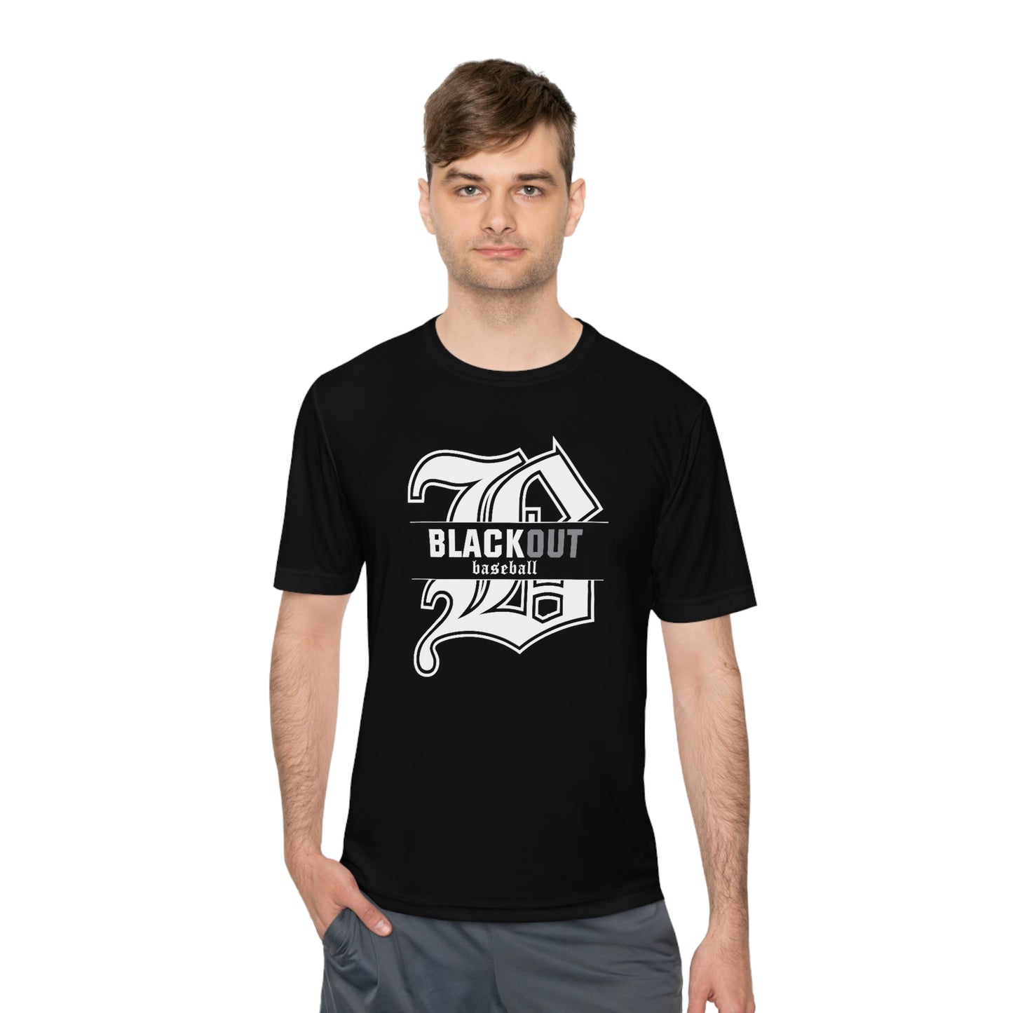 ADULT - PERSONALIZED Name - "Blackout Baseball" Moisture-Wicking T-Shirt - (Black, White, or Gray)
