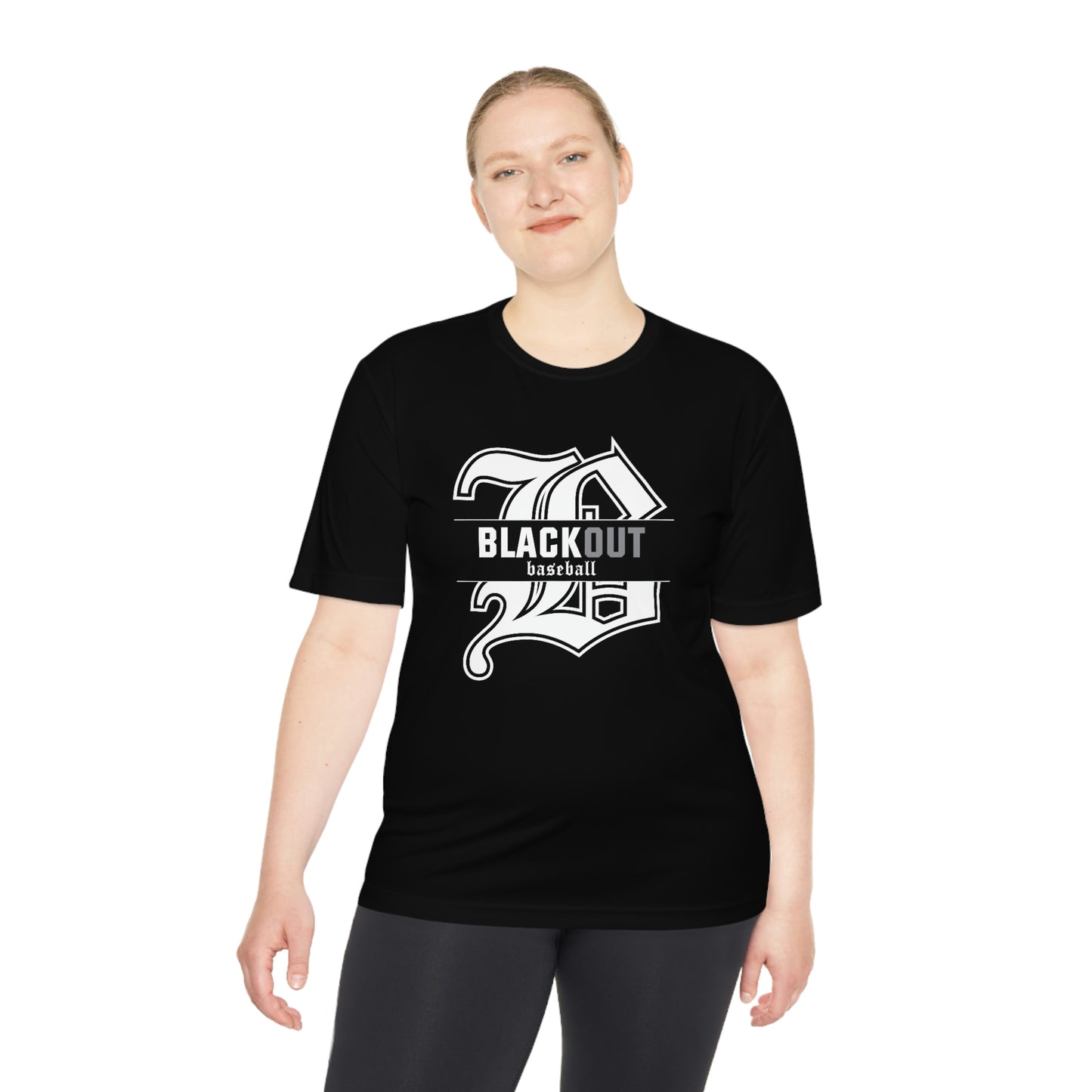ADULT - PERSONALIZED Name - "Blackout Baseball" Moisture-Wicking T-Shirt - (Black, White, or Gray)